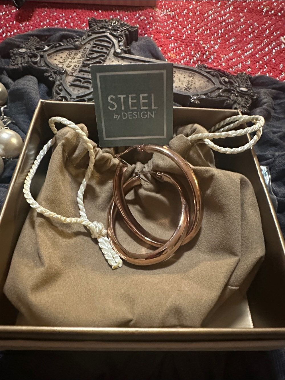 QVC Steel by Design Rose Gold Twisted Hoop Earrings